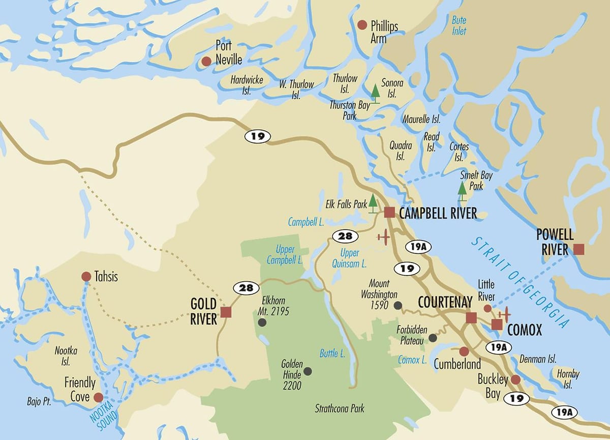 ক্যাম্পবেল নদী মানচিত্র ভ্যাঙ্কুভার দ্বীপ