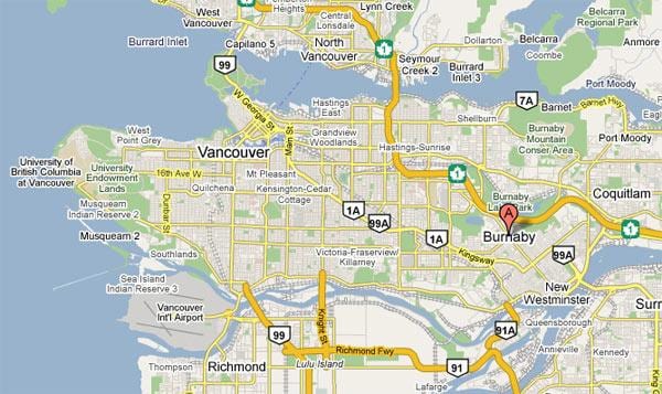 মানচিত্র, burnaby, ভ্যাঙ্কুভার