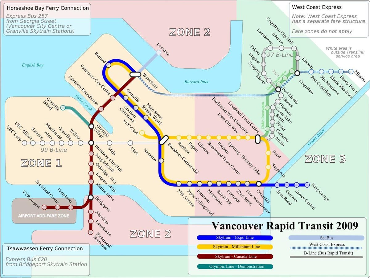 ভ্যাঙ্কুভার skytrain জোন মানচিত্র