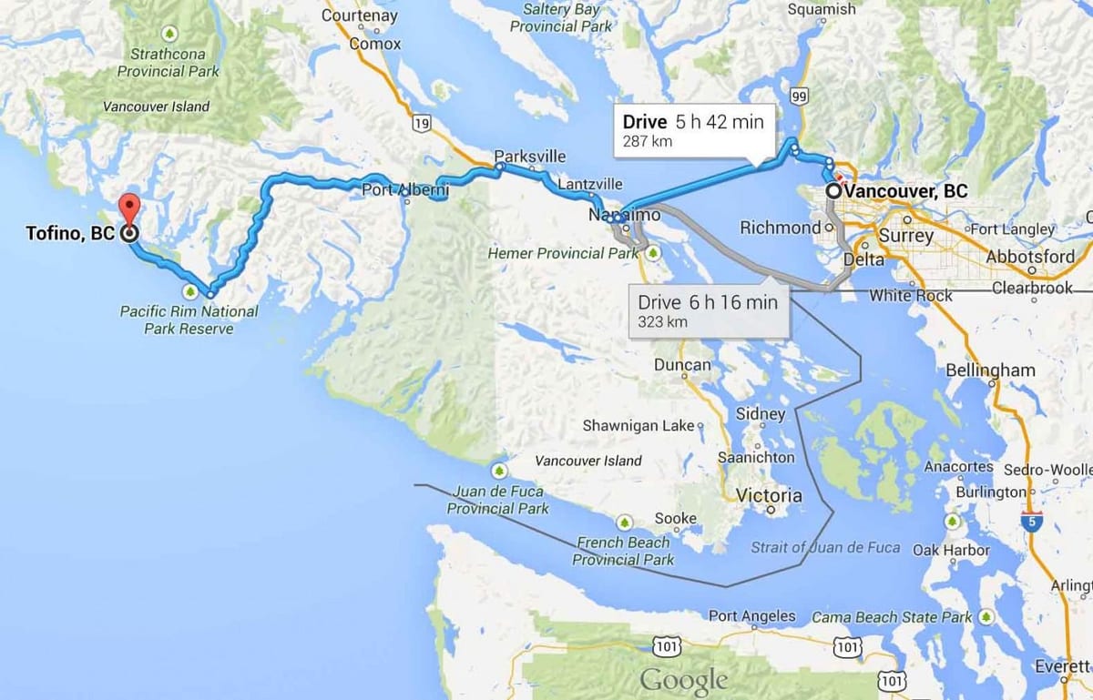 মানচিত্র tofino ভ্যাঙ্কুভার দ্বীপ