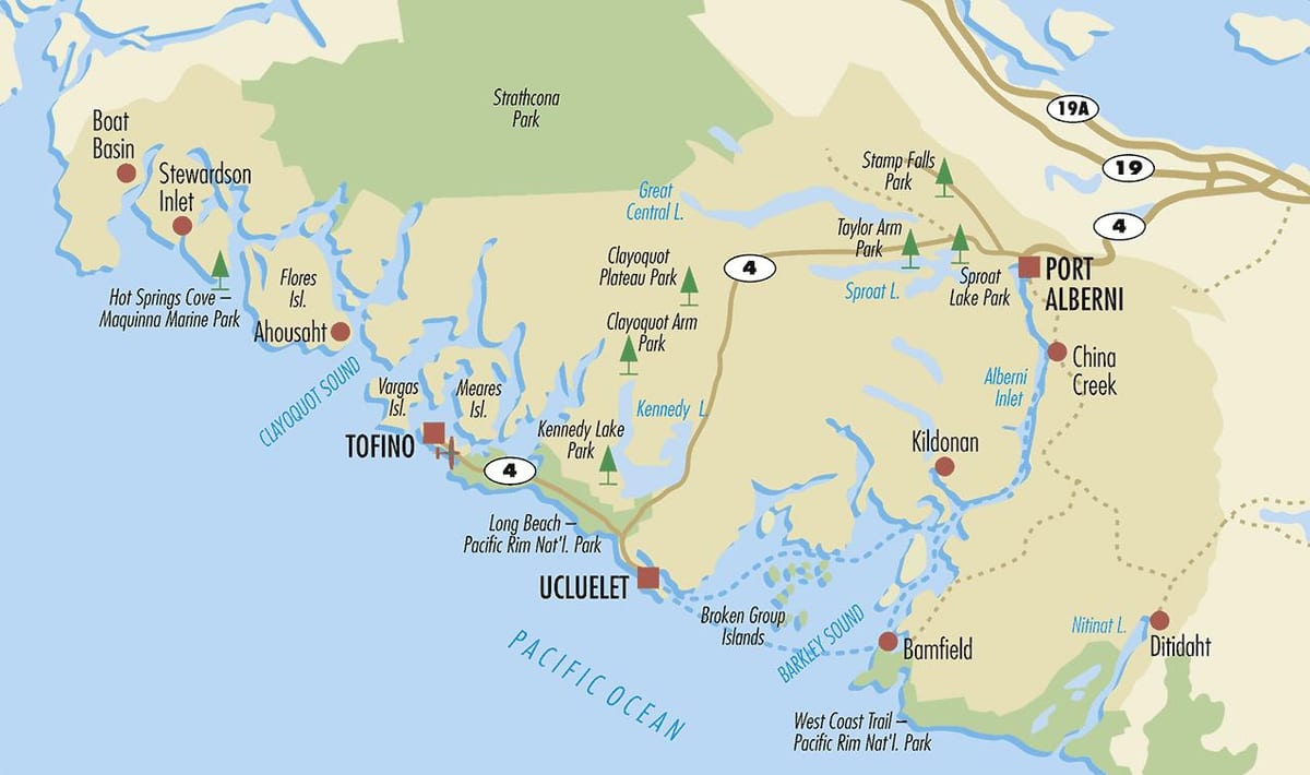 মানচিত্র এর ucluelet ভ্যাঙ্কুভার দ্বীপ