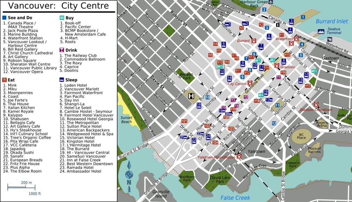 yaletown ভ্যাঙ্কুভার মানচিত্র