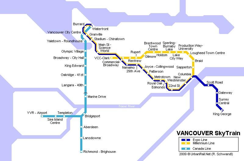 মানচিত্র yvr skytrain