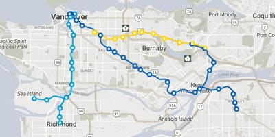 ভ্যাঙ্কুভার Skytrain মানচিত্র রুট